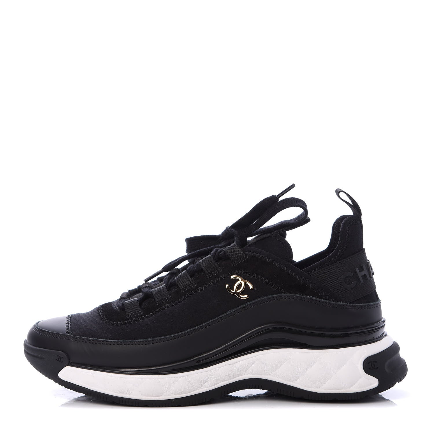 Chanel Velvet Calfskin Mixed Fibers CC Sneakers 37 Black 1 of 7