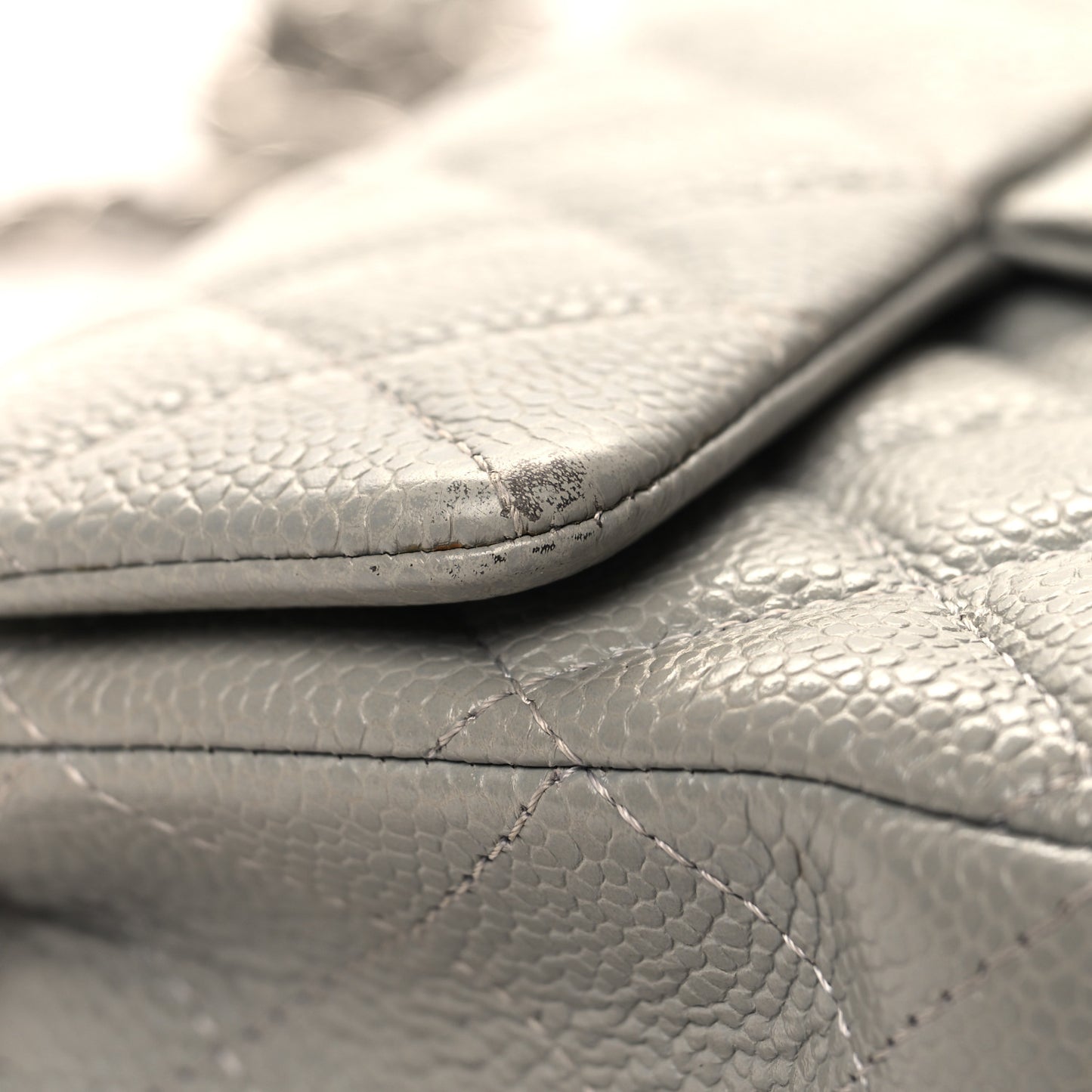 Caviar Quilted Mini Rectangular Flap Light Grey