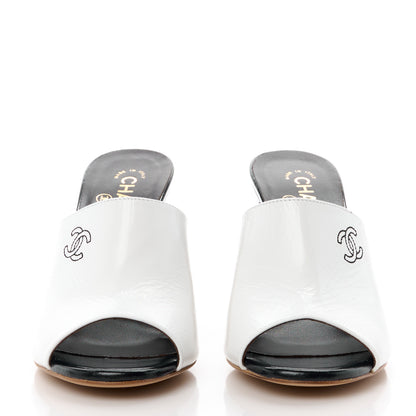 Chanel Crumpled Patent Stitched CC Mule Sandals 41 White Black 2 of 8