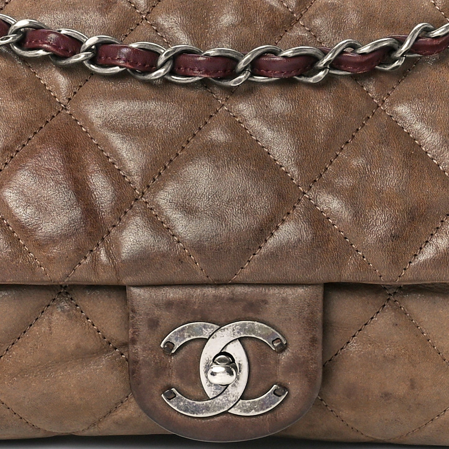 Iridescent Calfskin In The Mix Jumbo Flap Khaki
