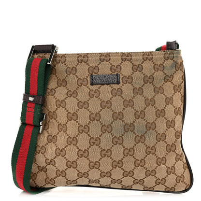 Gucci Monogram Web Small Flat Messenger Bag Brown 1 of 13