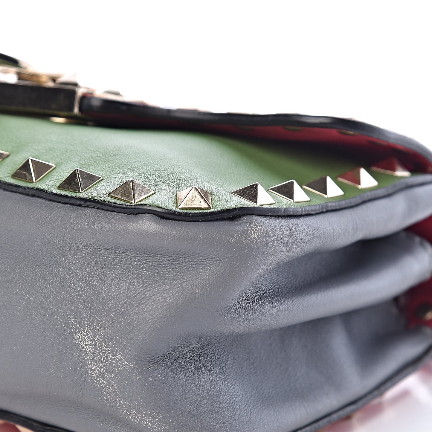 Vitello Colorblock Mini Rockstud Flap Saddle Crossbody Bag Deep Rose Green Grey Scarlet