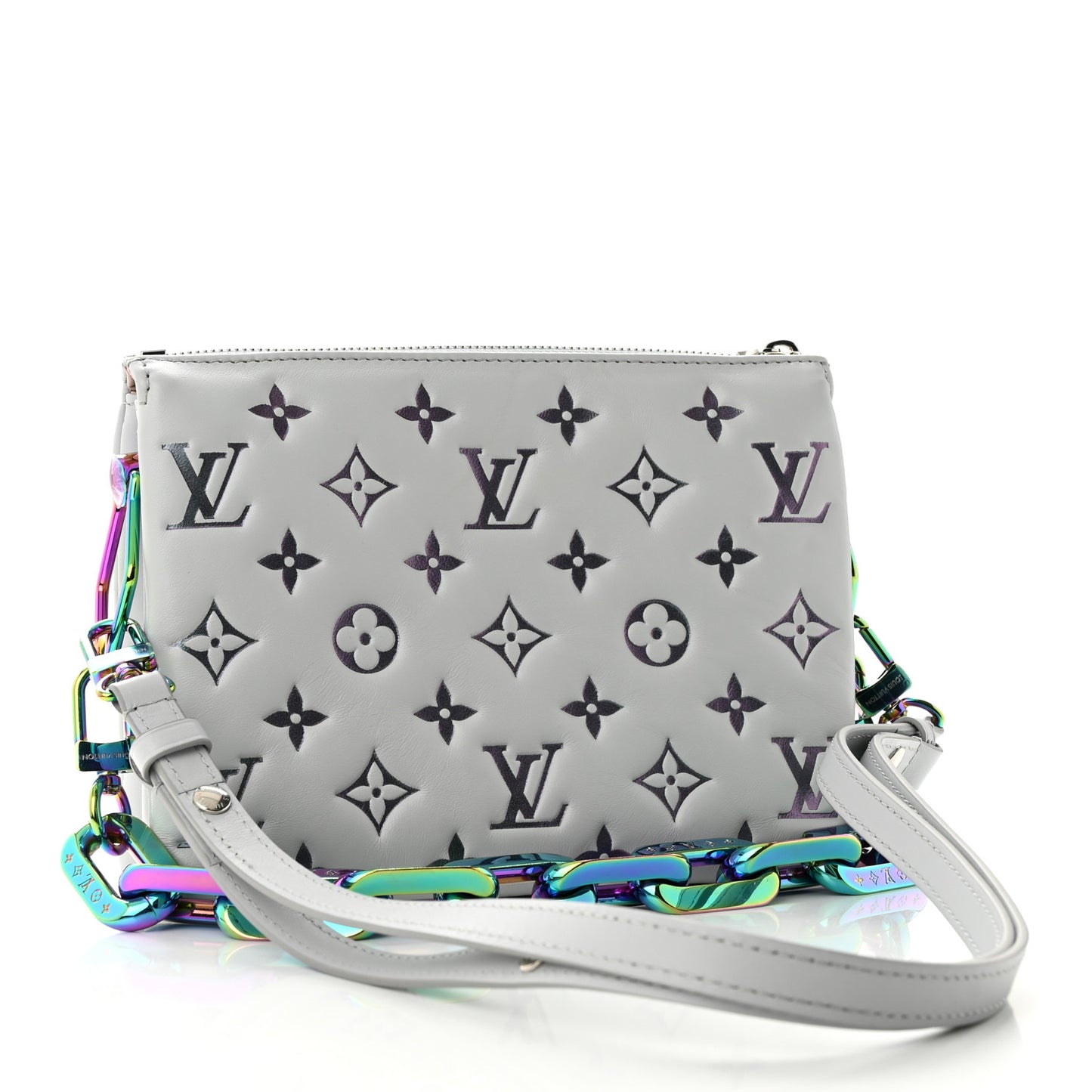 Lambskin Embossed Monogram LV Ski Coussin BB Gray