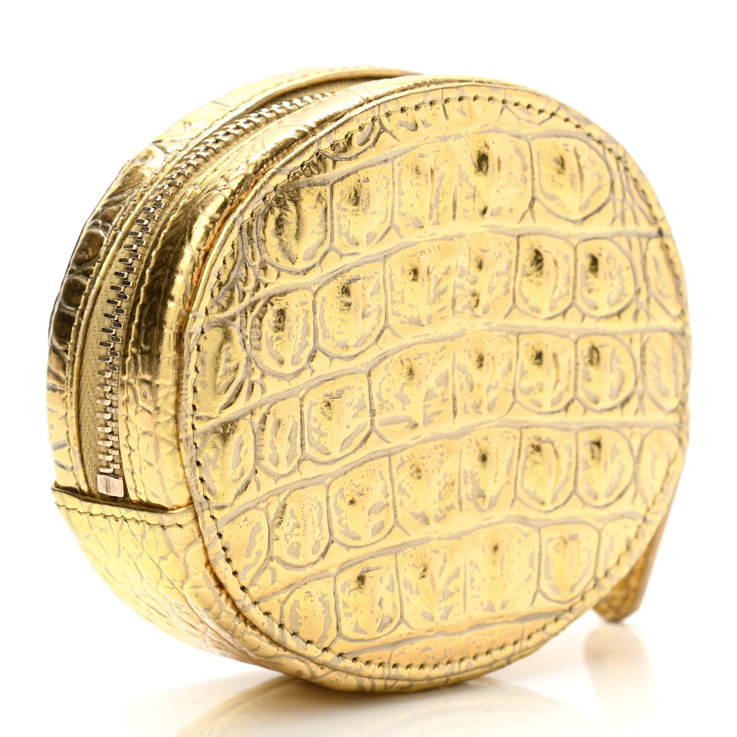 Chanel Metallic Calfskin Crocodile Embossed Cocodile Zip Around Classic Coin Purse Gold 3 of 7