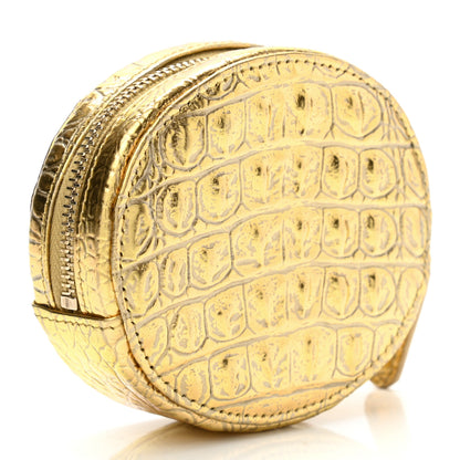 Chanel Metallic Calfskin Crocodile Embossed Cocodile Zip Around Classic Coin Purse Gold 3 of 7