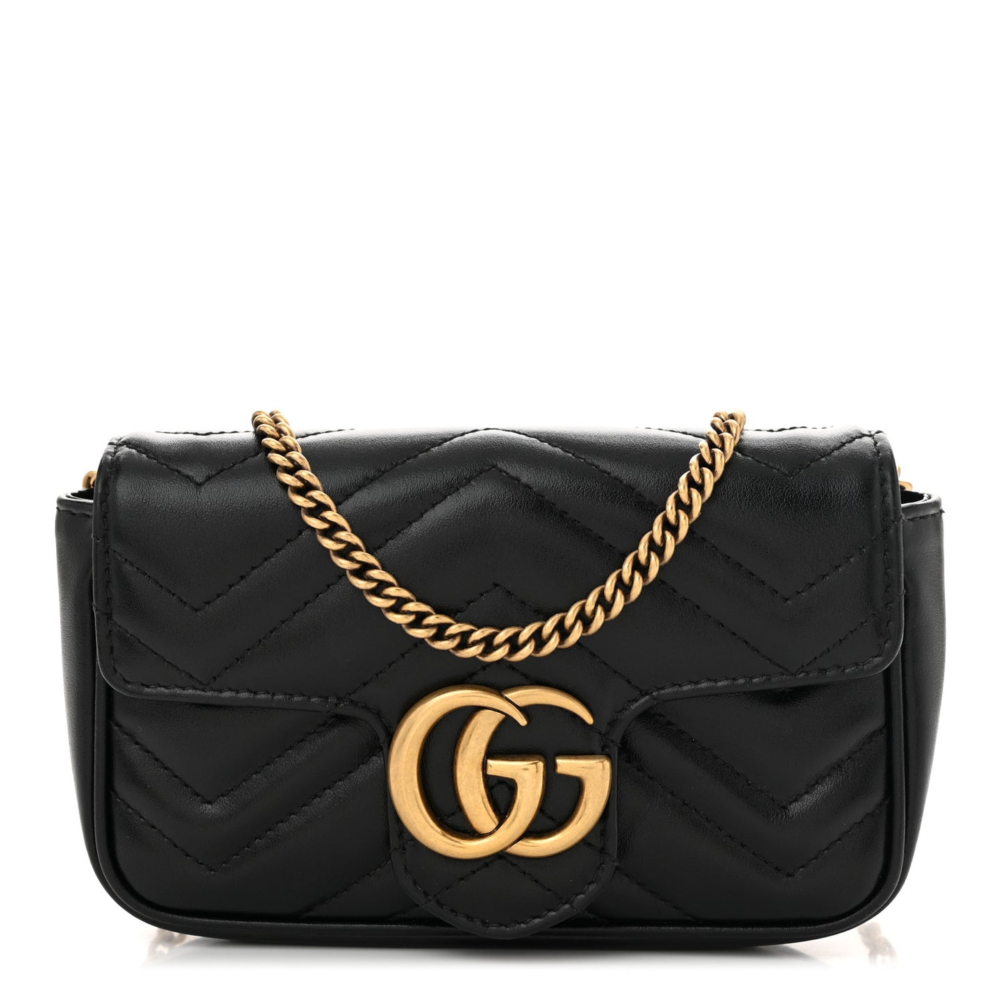 Calfskin Matelasse Super Mini GG Marmont Shoulder Bag Black