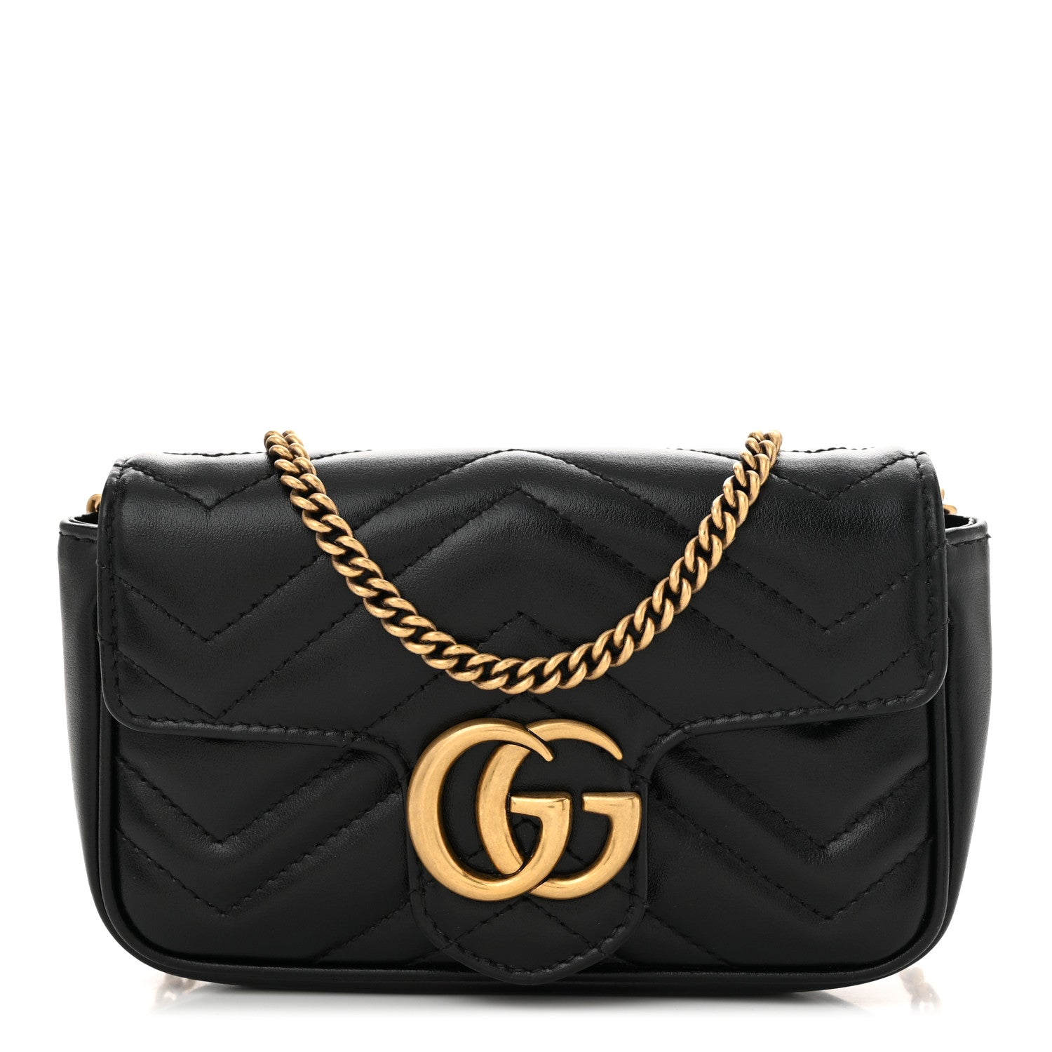 Gucci Calfskin Matelasse Super Mini GG Marmont Shoulder Bag Black 1 of 10