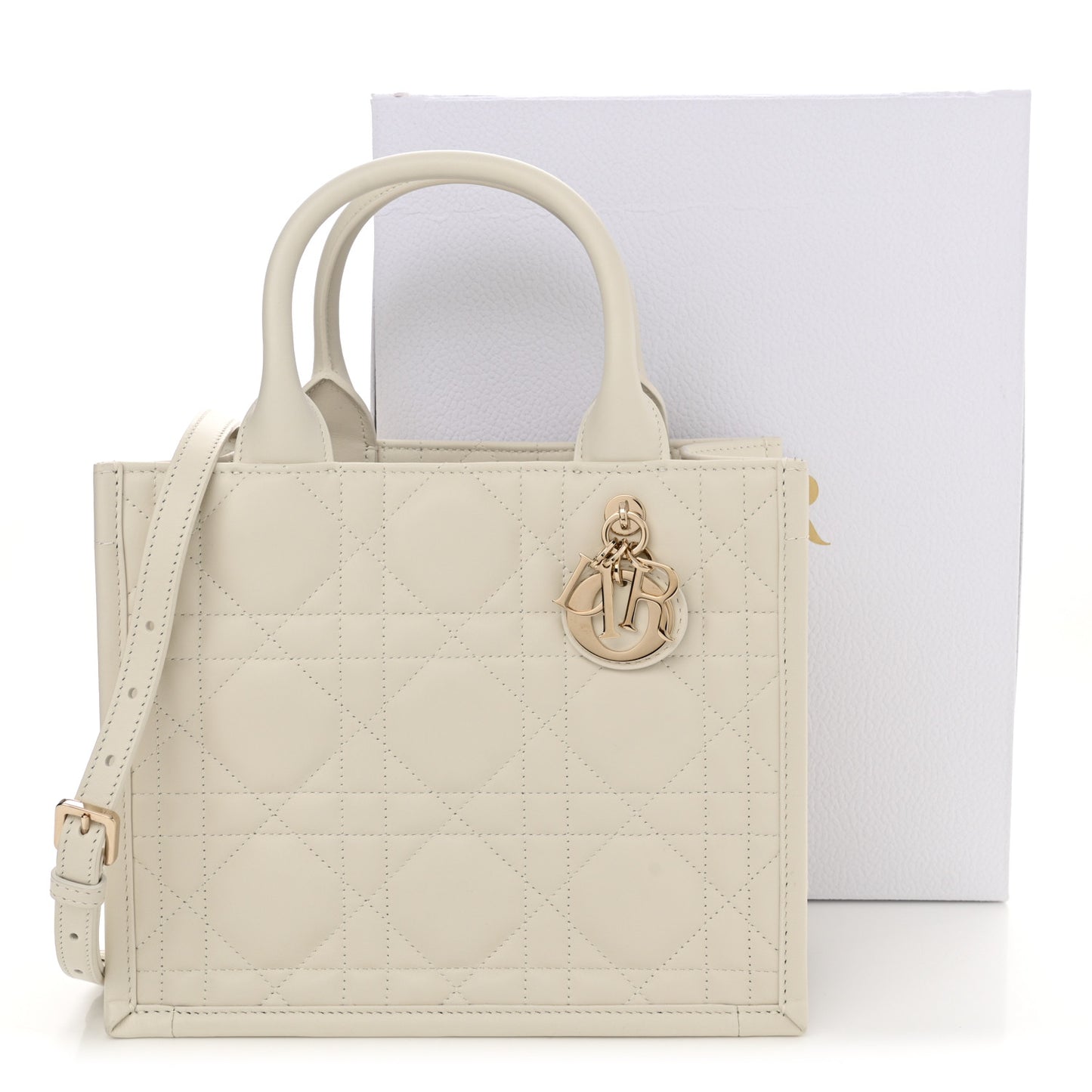 Calfskin Macro Cannage Small Book Tote Latte