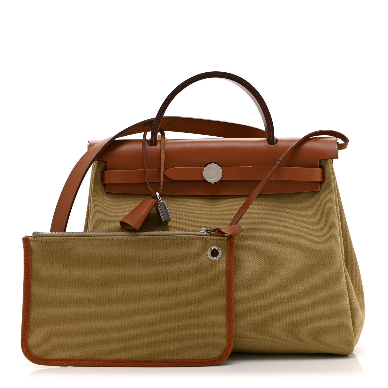 Hermes Military Toile Vache Hunter Herbag Zip Retourne 31 PM Poussiere Fauve 3 of 11
