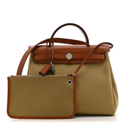 Hermes Military Toile Vache Hunter Herbag Zip Retourne 31 PM Poussiere Fauve 3 of 11