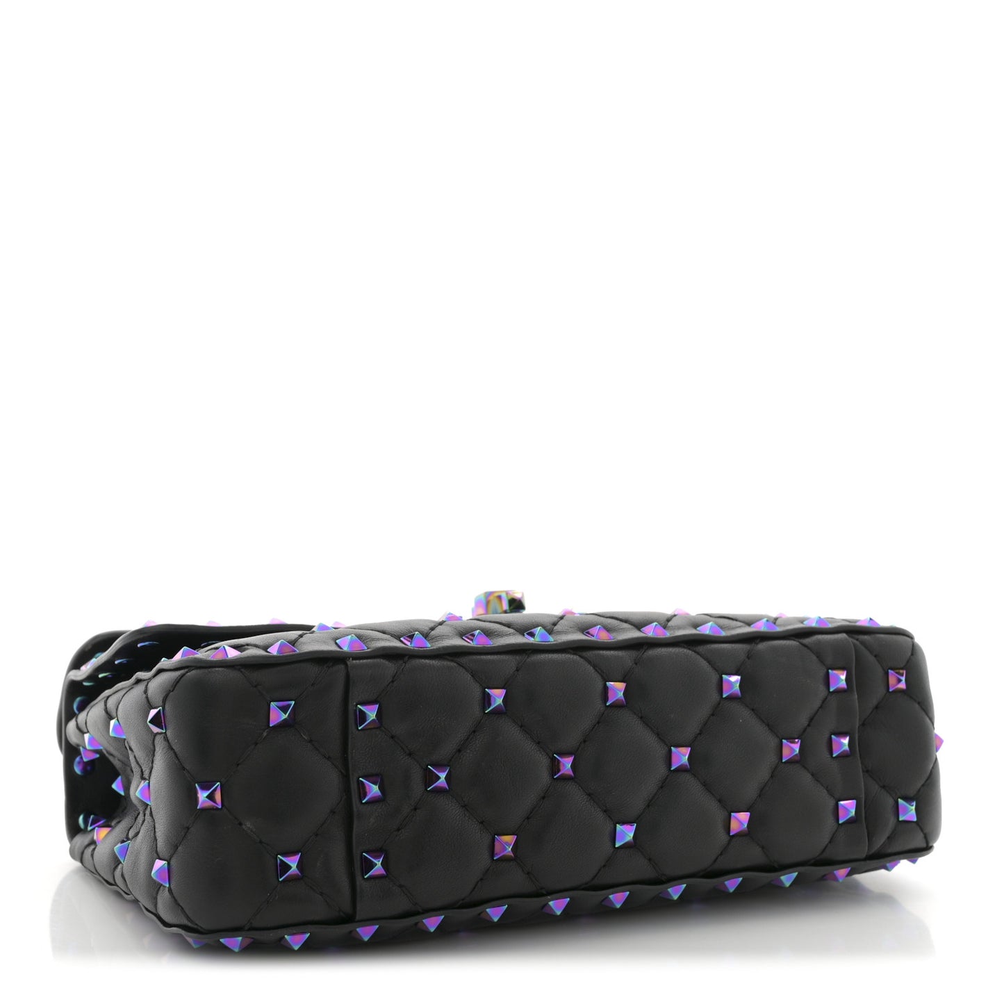 Lambskin Oil Slick Small Rockstud Spike Shoulder Bag Black