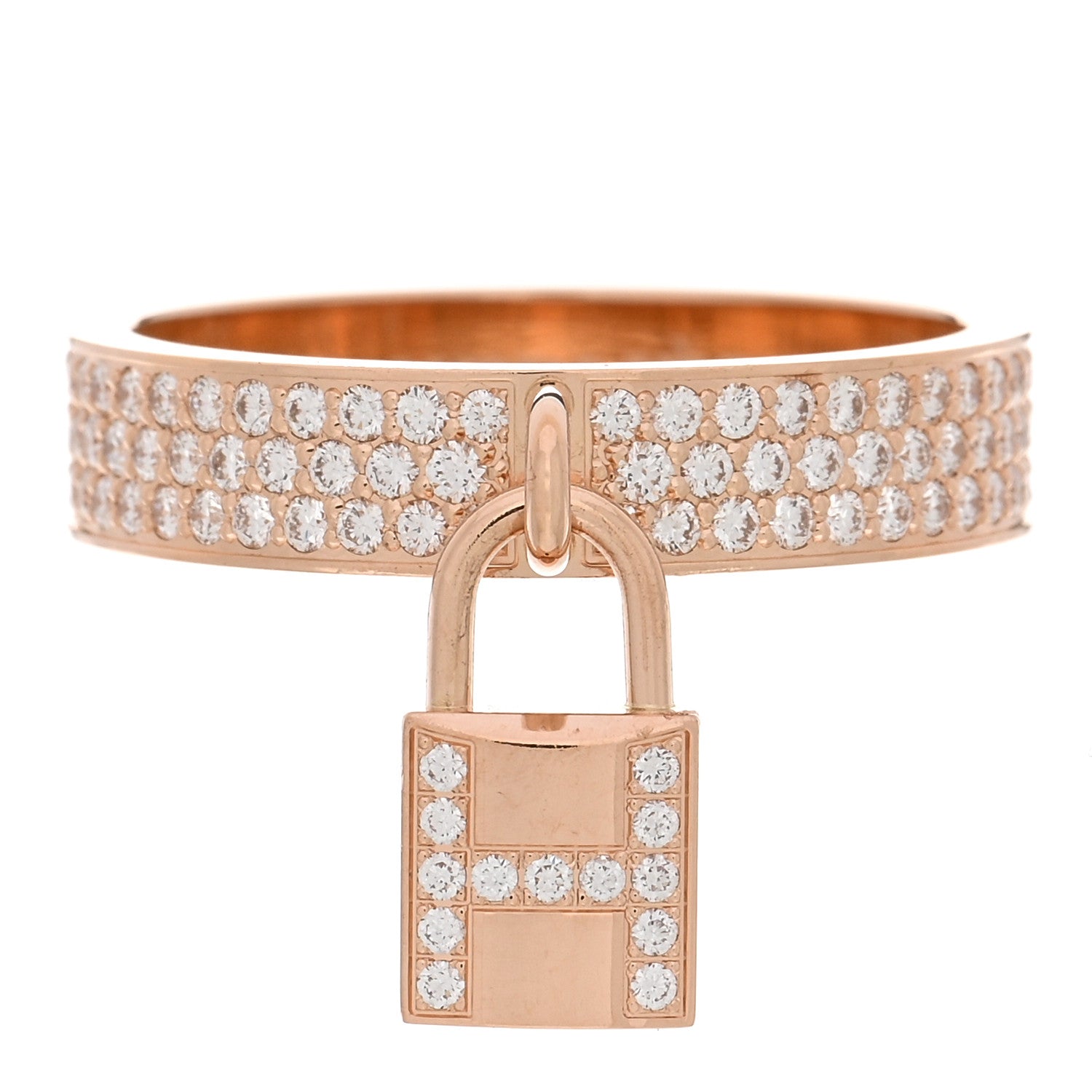 Hermes 18K Rose Gold Diamond MM Kelly Clochette Ring 54 7 1 of 5
