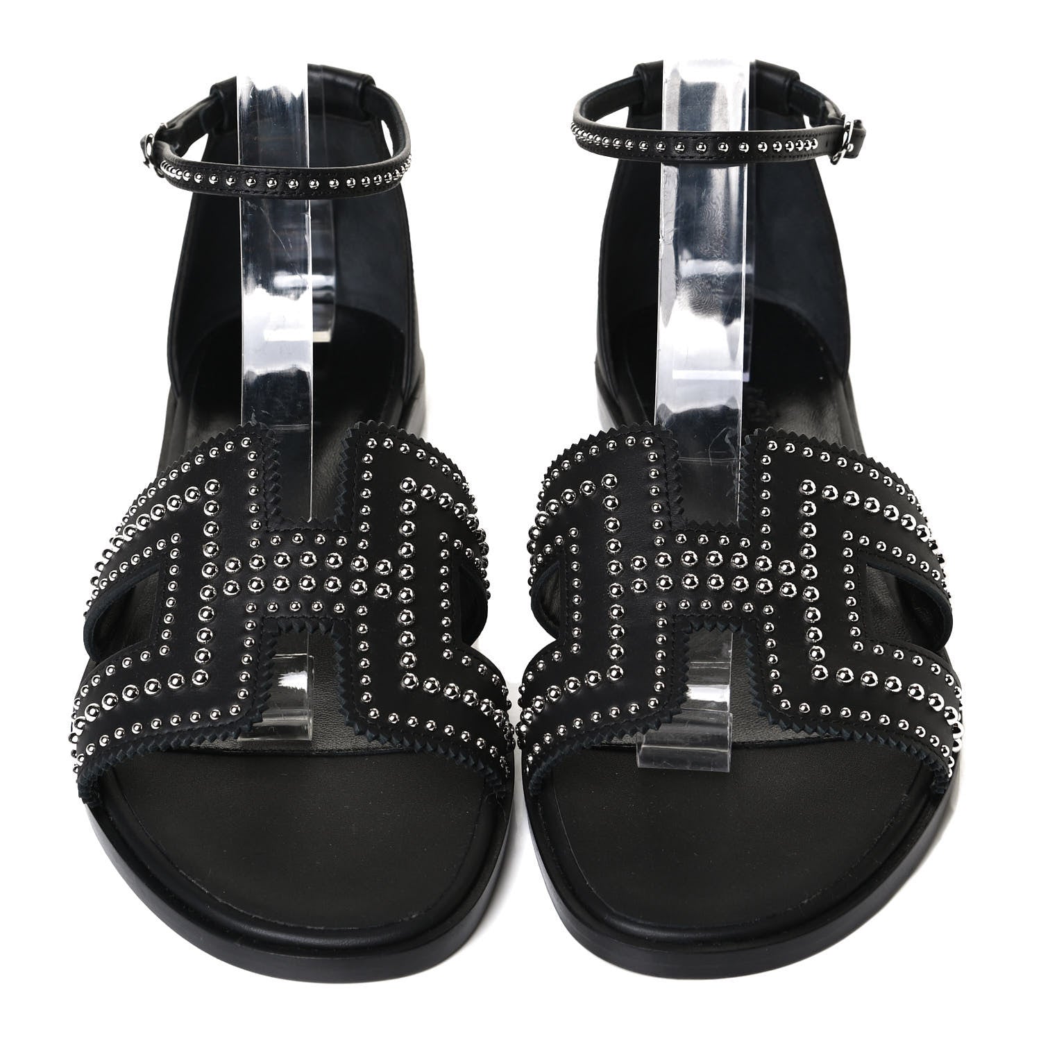 Hermes Calfskin Studded Santorini Sandals 38.5 Black 5 of 11
