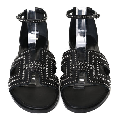 Hermes Calfskin Studded Santorini Sandals 38.5 Black 5 of 11