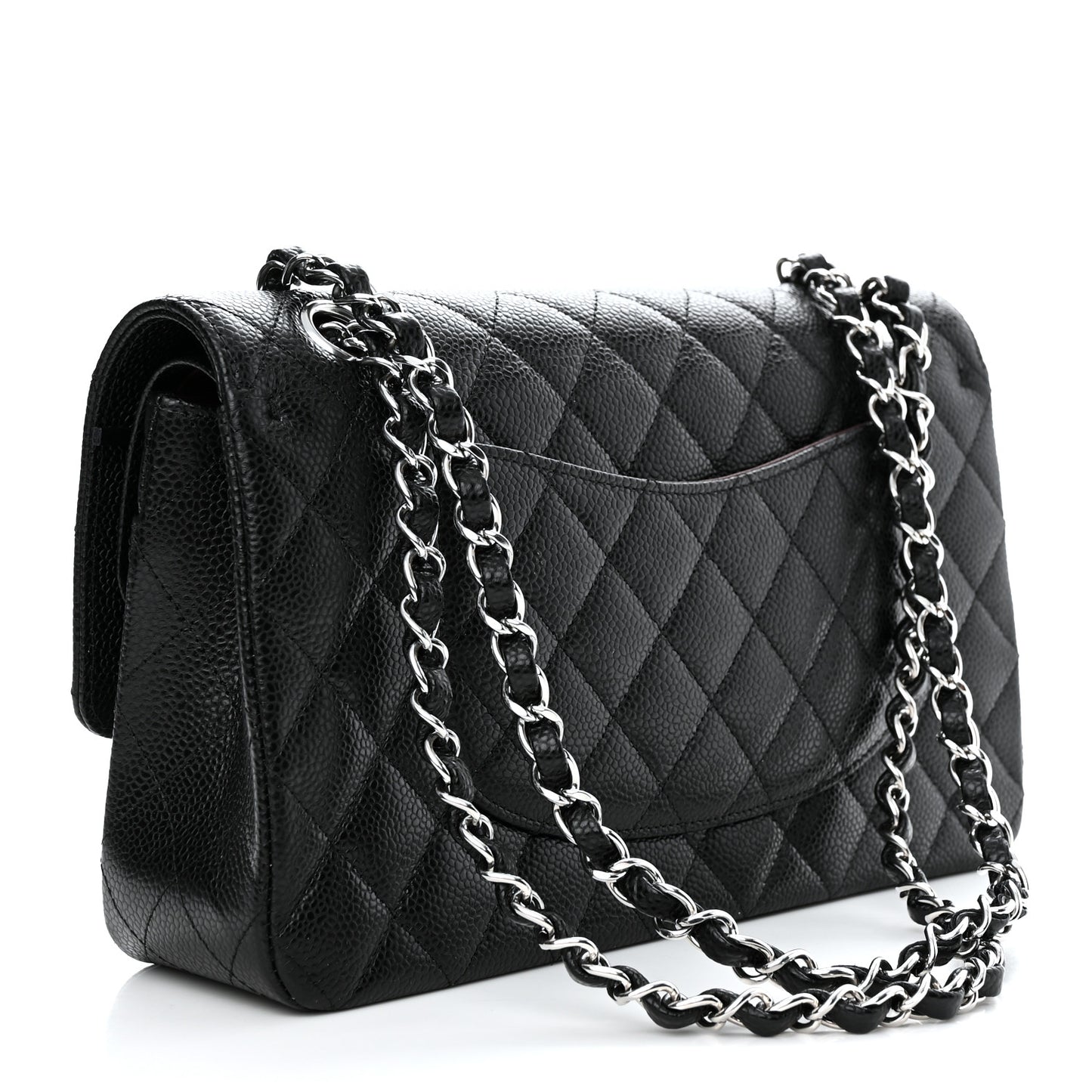 Caviar Quilted Medium Double Flap Black