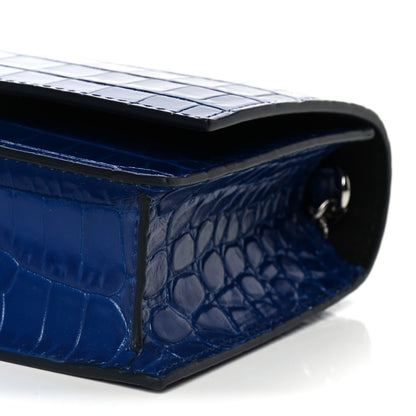 Alexander McQueen Calfskin Crocodile Embossed Skull Mini Crossbody Bag Deep Lapis Blue 6 of 13