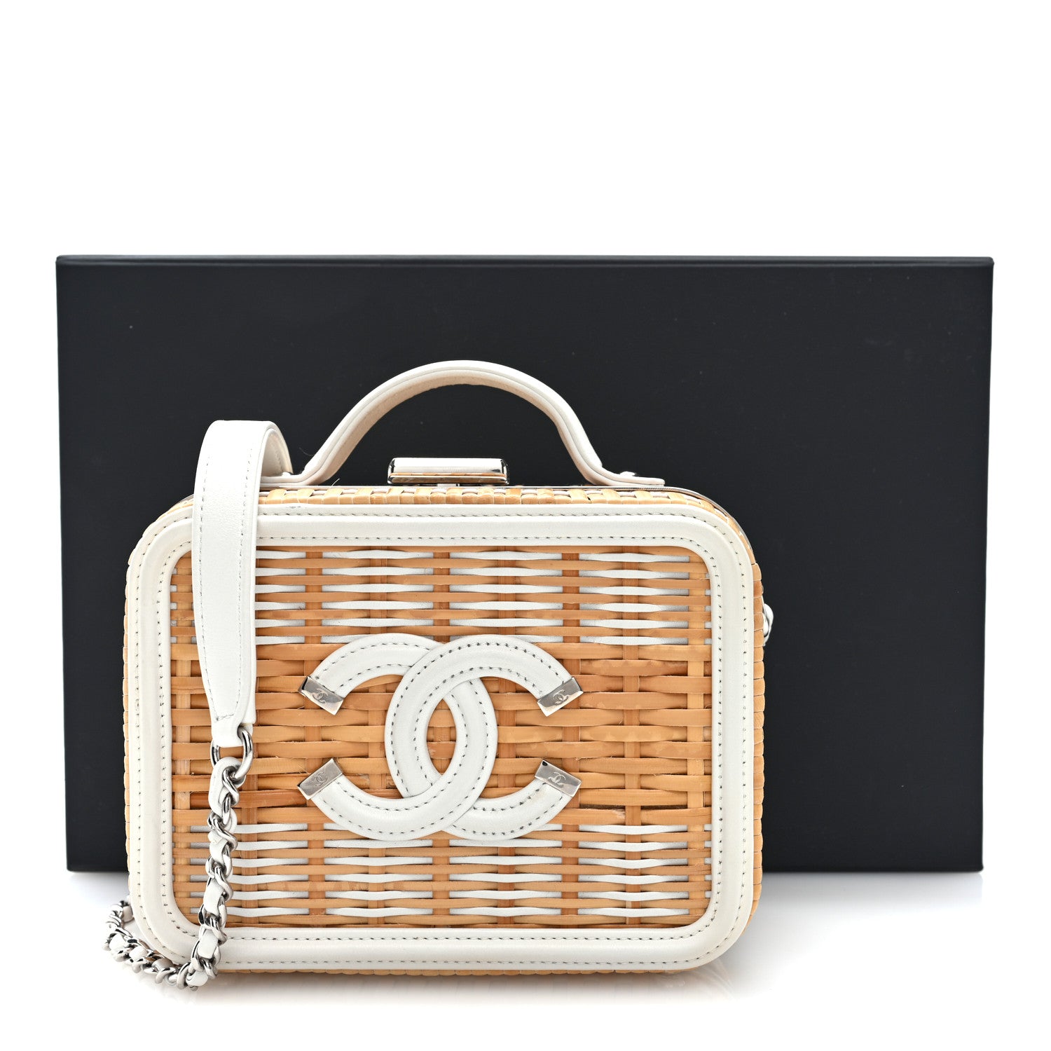 Chanel Raffia Patent Small CC Filigree Vanity Case White 11 of 11