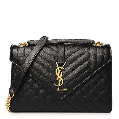 Saint Laurent Grain De Poudre Textured Mixed Matelasse Triquilt Medium Monogram Satchel Black 1 of 9