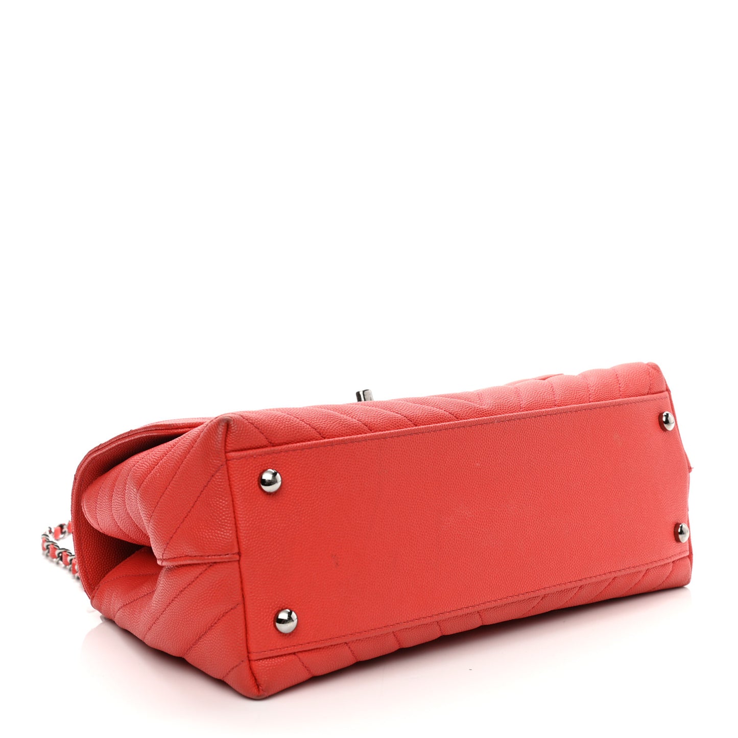 Caviar Chevron Quilted Small Coco Handle Flap Red