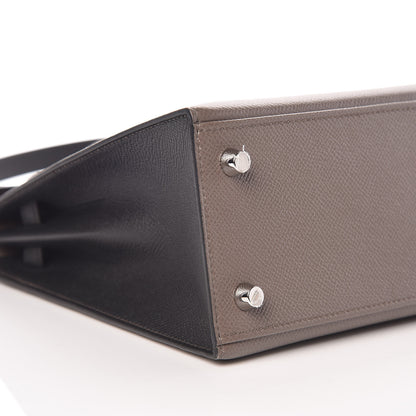 Hermes Epsom Bi Color Horseshoe Kelly Sellier 25 Etain Black 8 of 40
