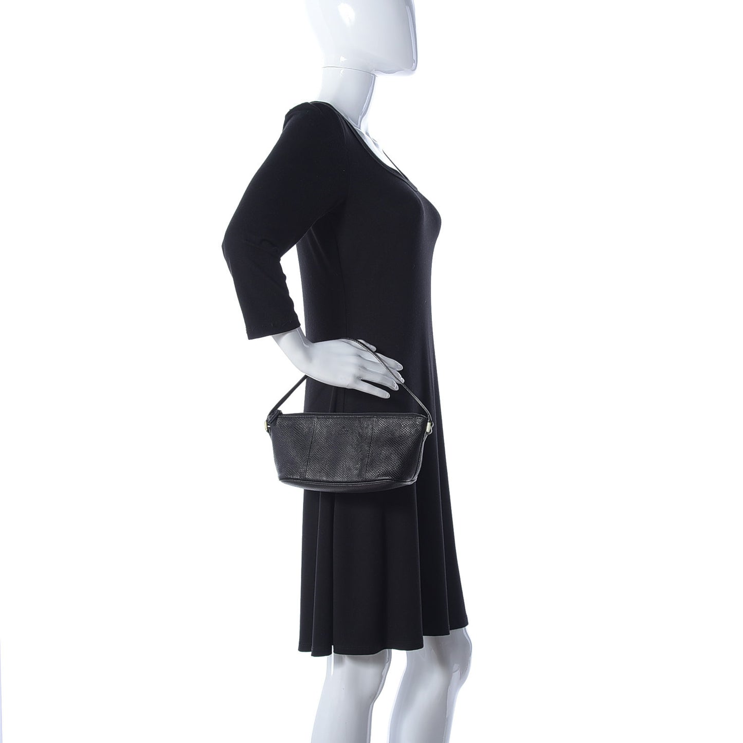 Calfskin Lizard Embossed Boat Pochette Black
