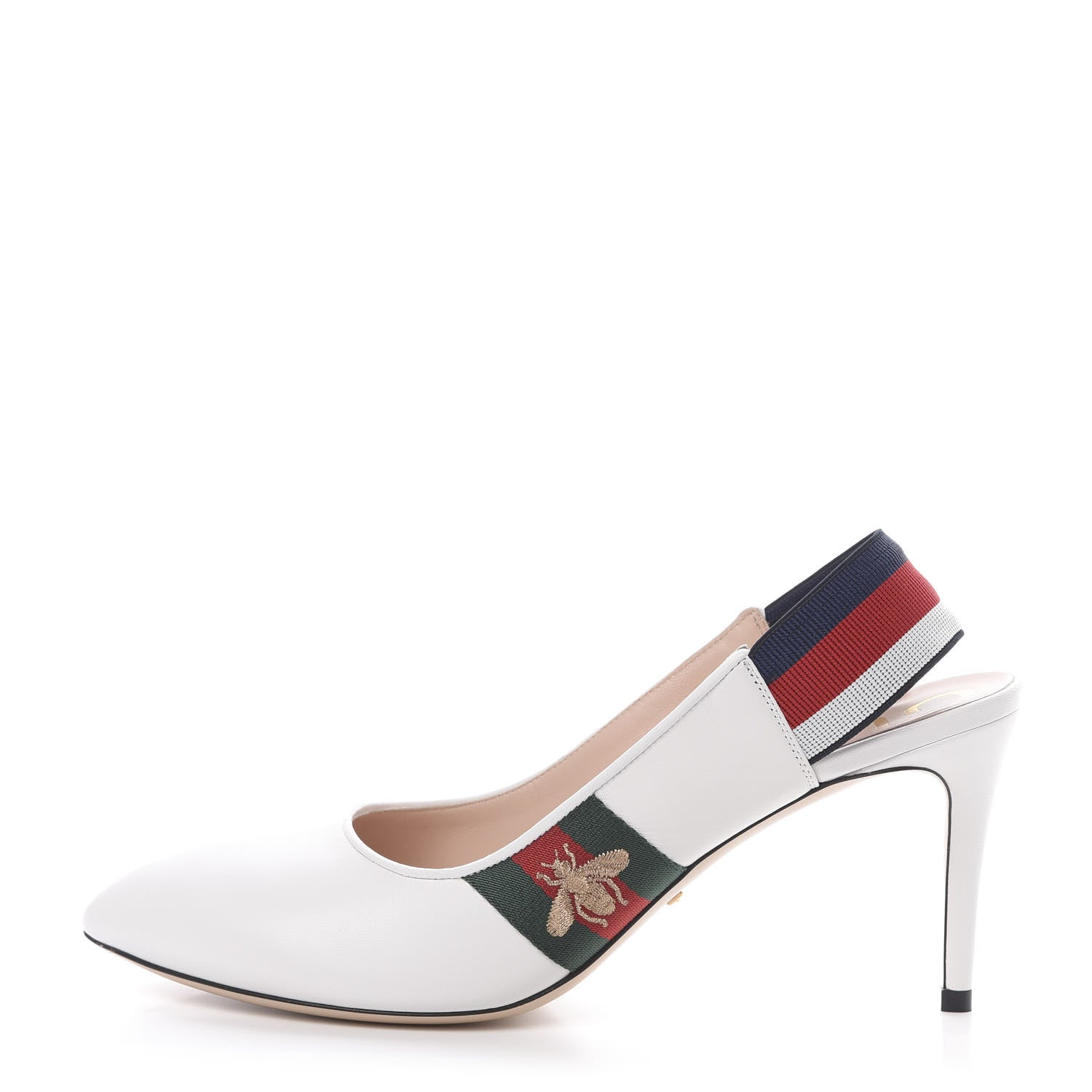 Gucci Malaga Kid Web Sylvie Mid Heel Slingback Pumps 40 White 1 of 9