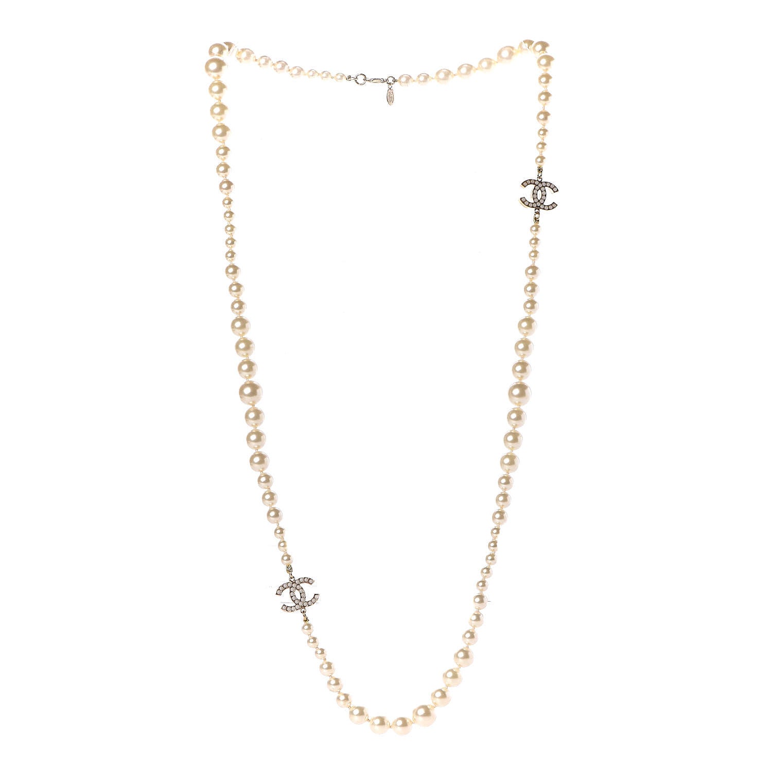 Chanel Graduated Pearl CC Long Necklace Light Gold 3 of 6
