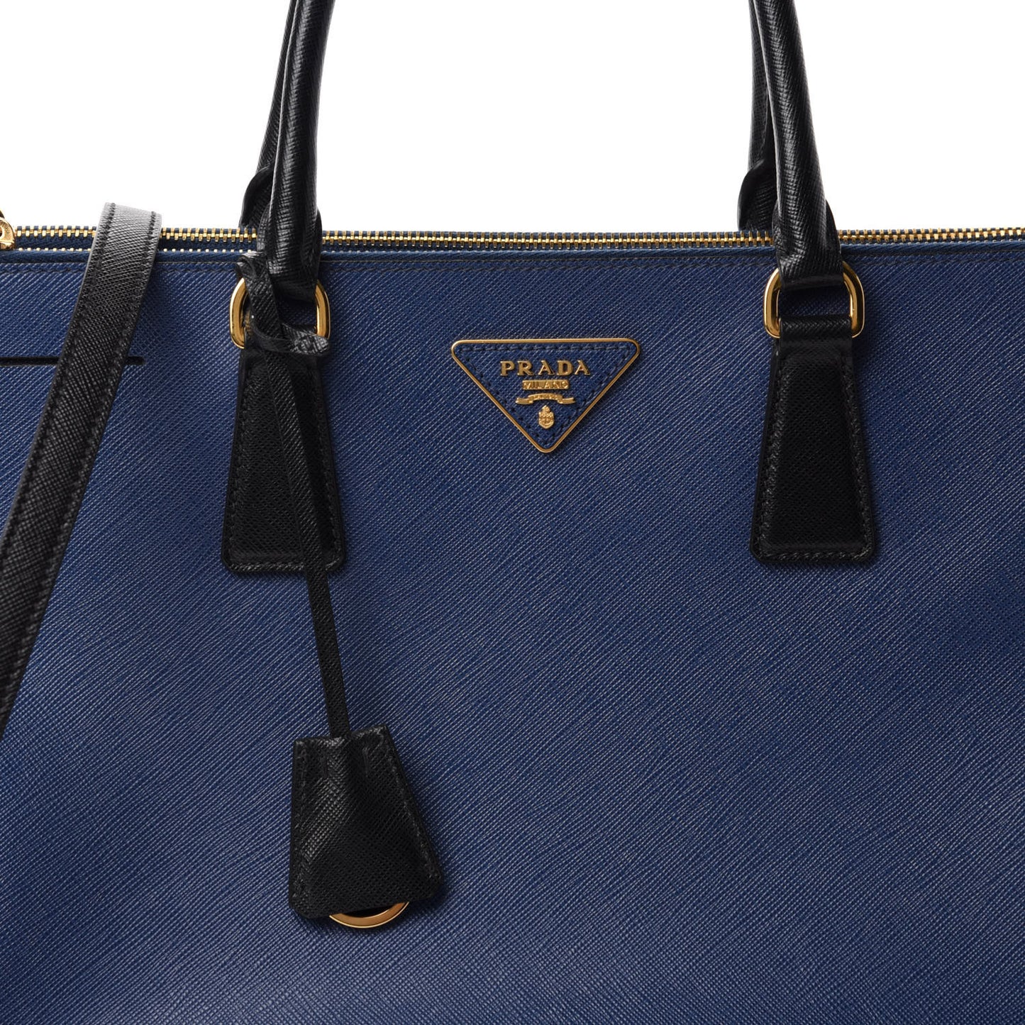 Saffiano Lux Bi-Color Medium Tote Bluette Black
