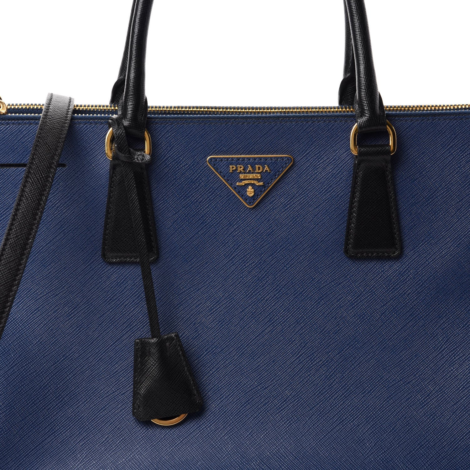 Prada Saffiano Lux Bi-Color Medium Tote Bluette Black 11 of 11