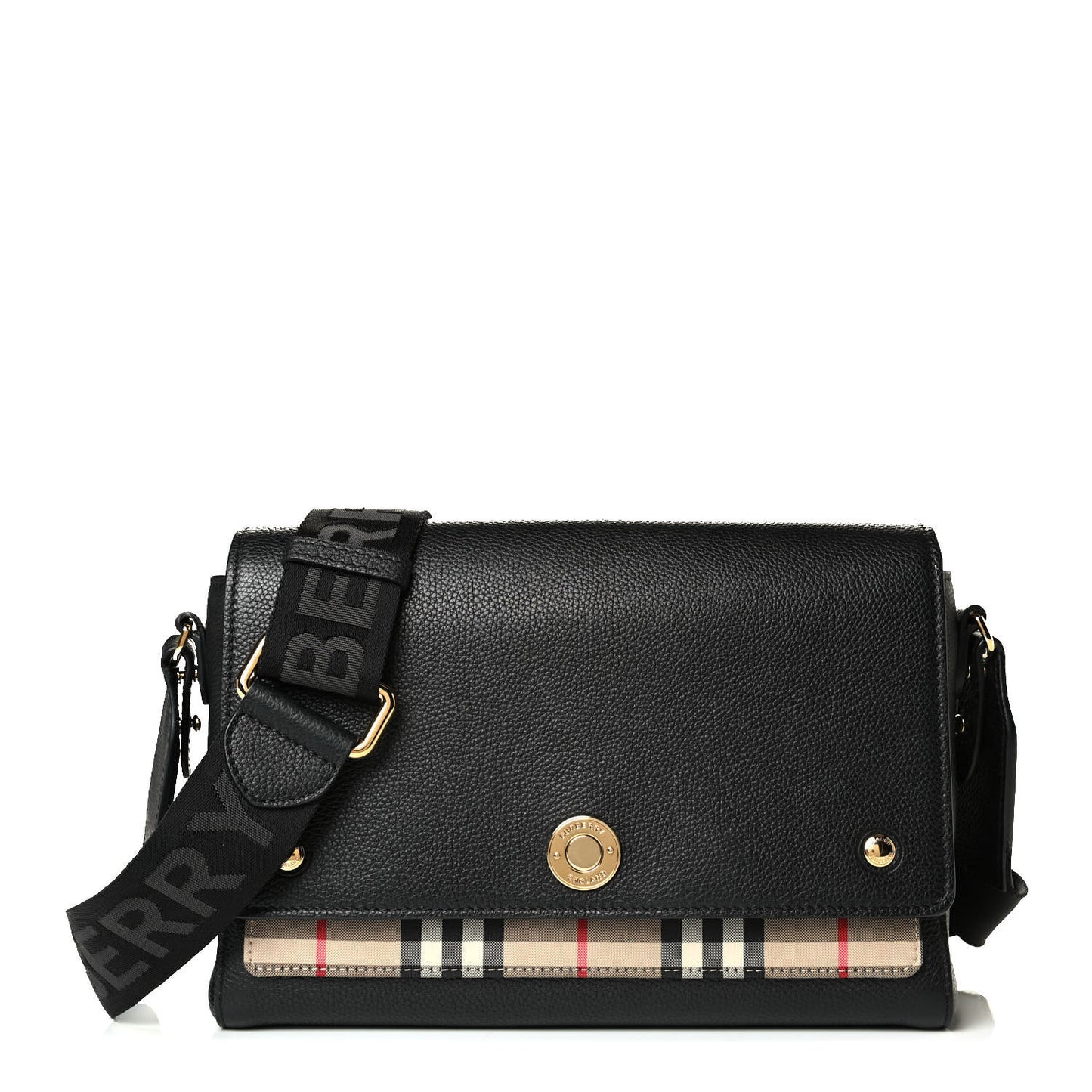 Grainy Calfskin Vintage Check Note Crossbody Bag Black