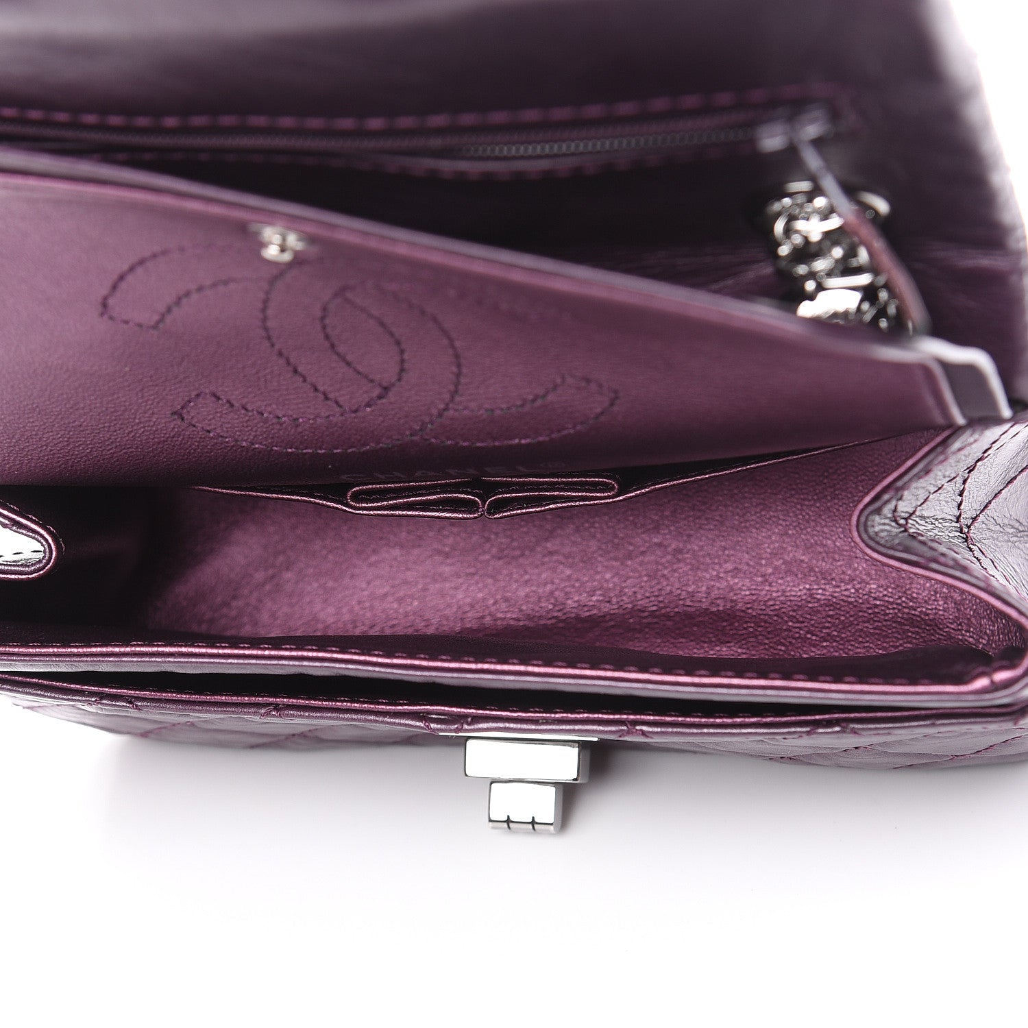 Chanel Metallic Aged Calfskin Quilted 2.55 Reissue 224 Flap Plum 5 of 12