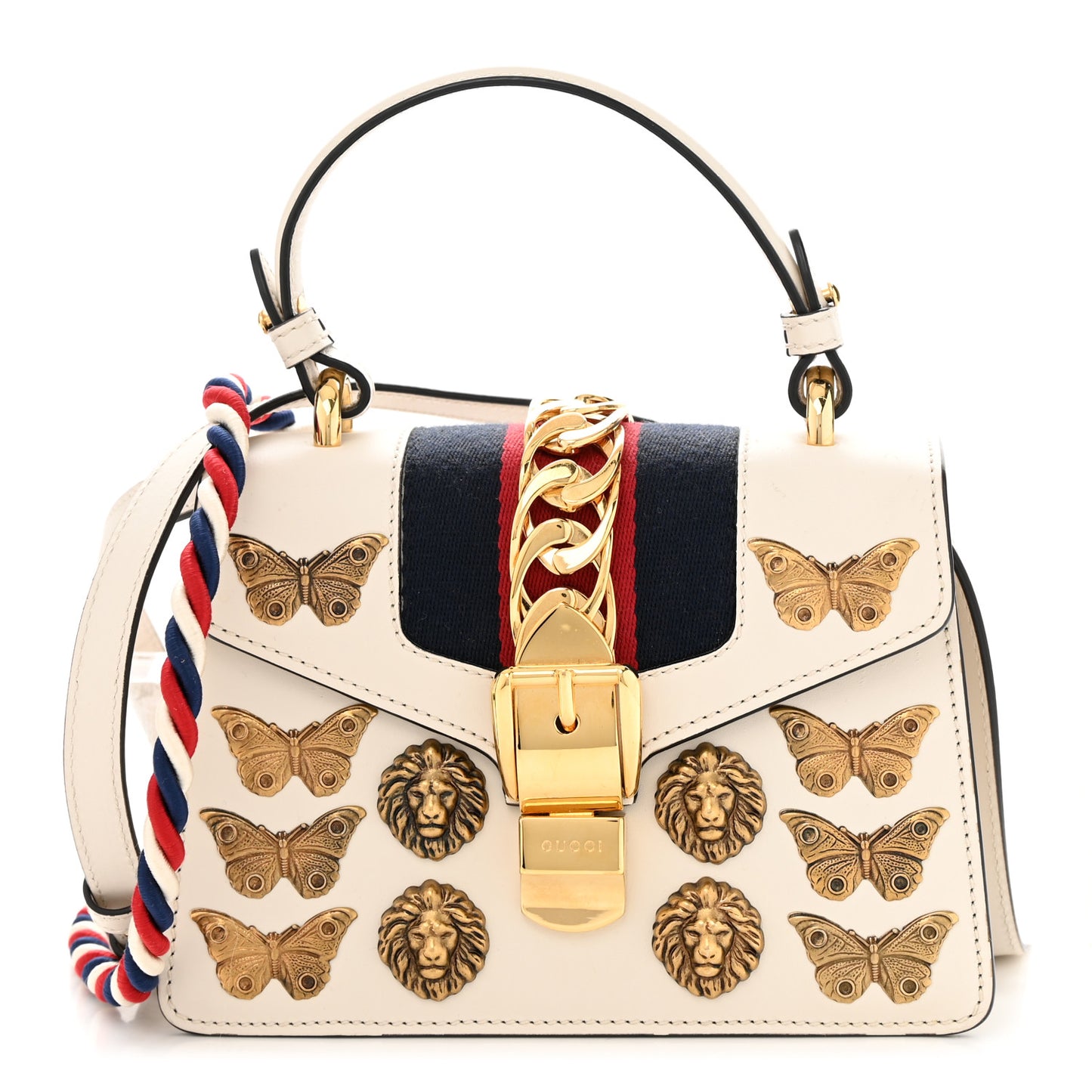 Calfskin Animal Studs Mini Sylvie Top Handle Bag White