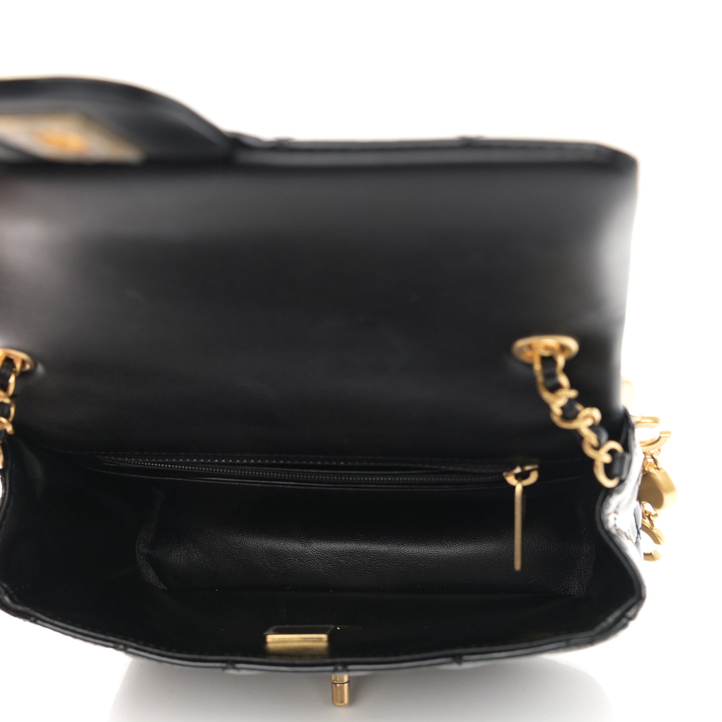 Patent Enamel Quilted Small Coco Hearts Square Flap Black