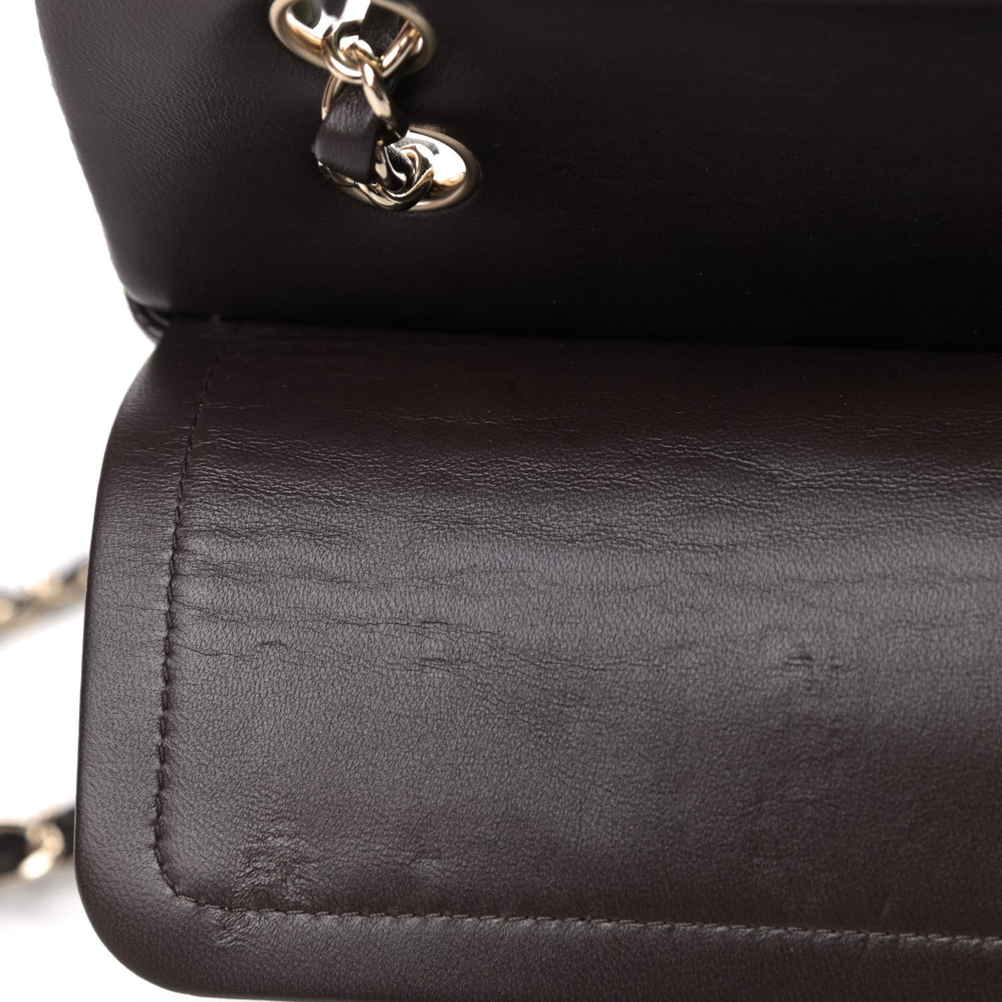 Lambskin Quilted Small Double Flap Dark Brown