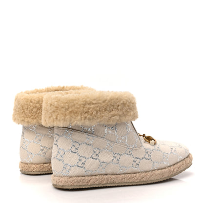 Gucci Canvas Wool Lame GG Monogram Womens Fria Horsebit Ankle Boots 38 Gardenia Silver Butterscotch 4 of 8