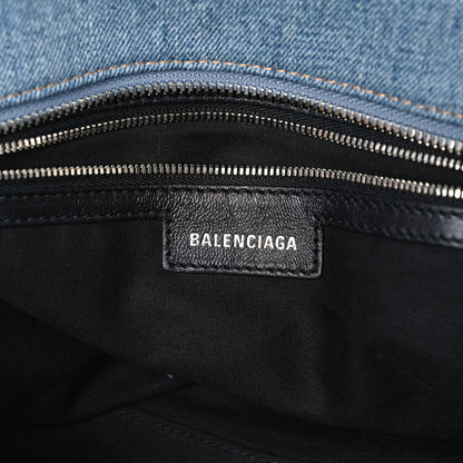 Balenciaga Washed Frayed Denim Crystal Neo Cagole City Handbag Blue 6 of 11