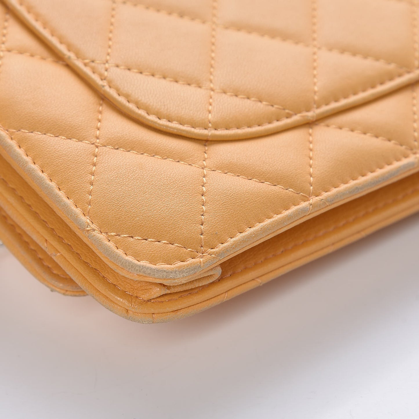 Lambskin Quilted Wallet on Chain WOC Yellow