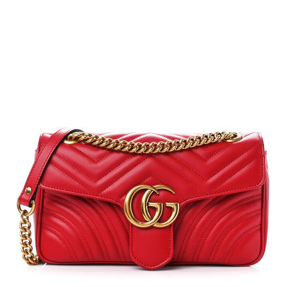 Gucci Calfskin Matelasse Small GG Marmont Shoulder Bag Hibiscus Red 1 of 11
