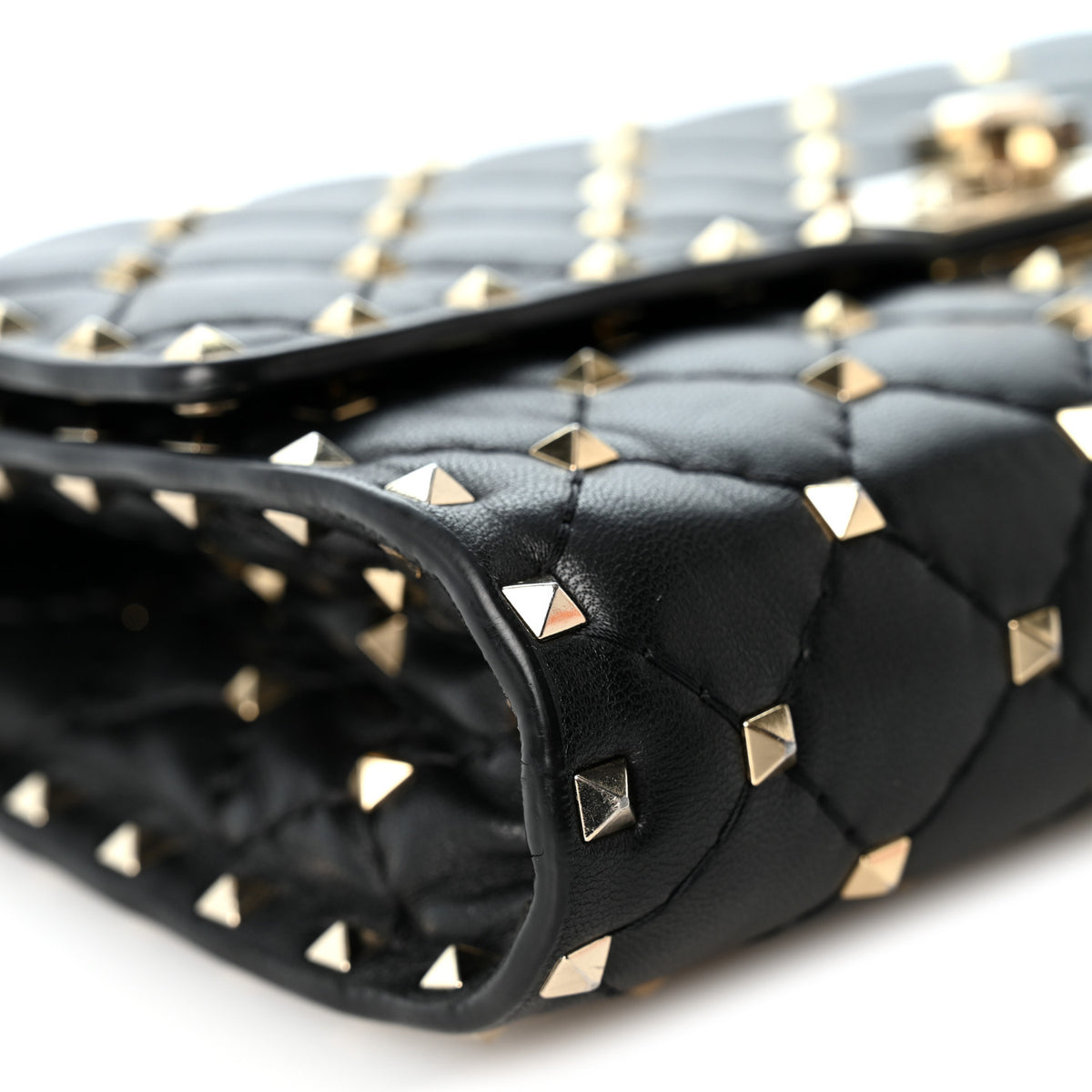 Lambskin Rockstud Spike Wallet on Chain Black