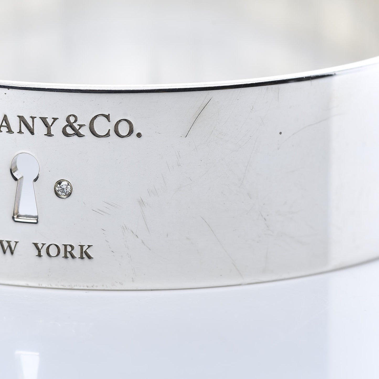 Sterling Silver Diamond Wide Locks Bangle Bracelet