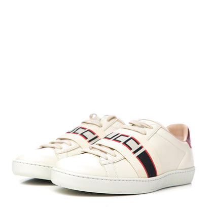 Gucci Calfskin Stripe Womens New Ace Sneakers 36.5 New Mystic White Ecru Red Flame 3 of 13
