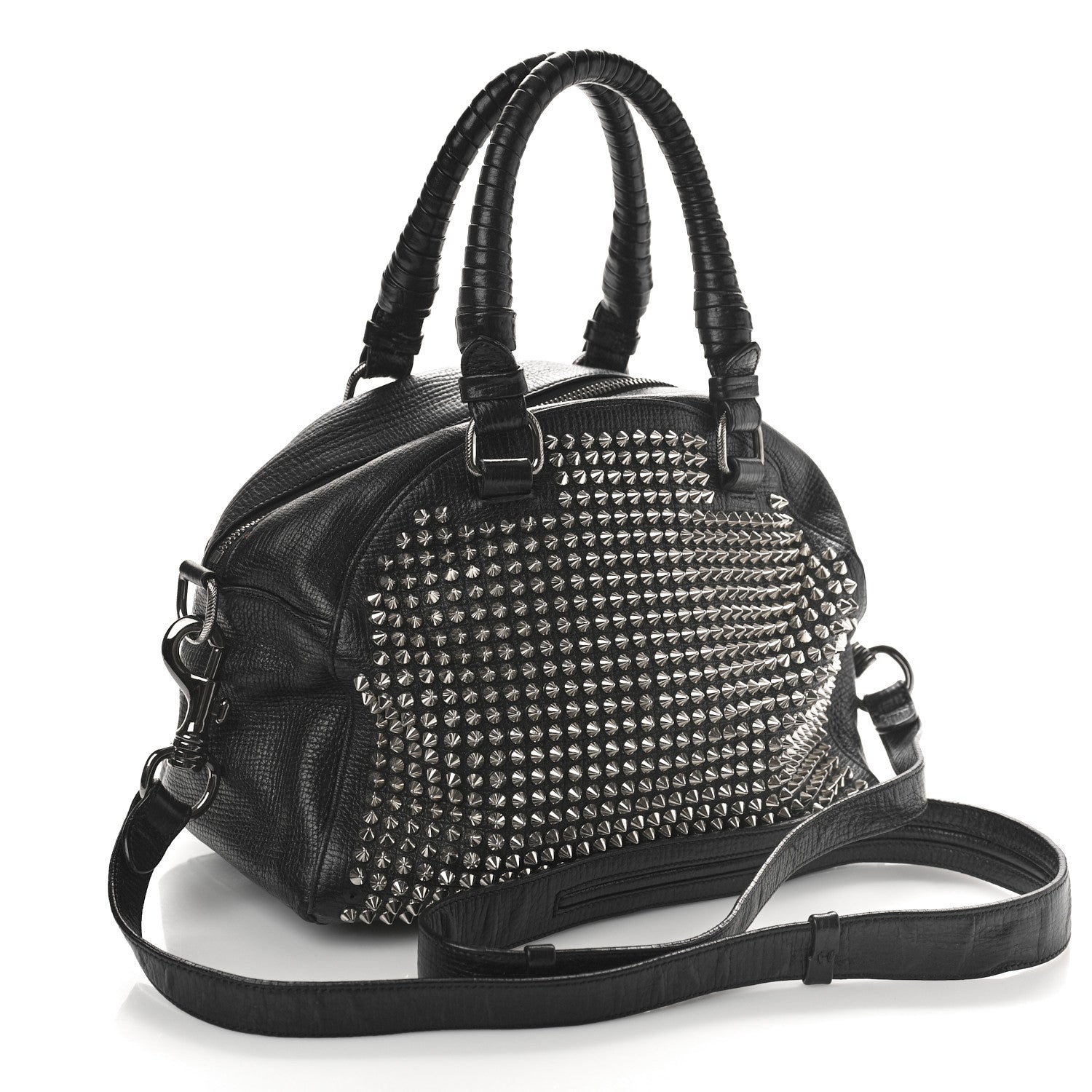 Christian Louboutin Grained Calfskin Studded Panettone Bowling Bag Black 3 of 8