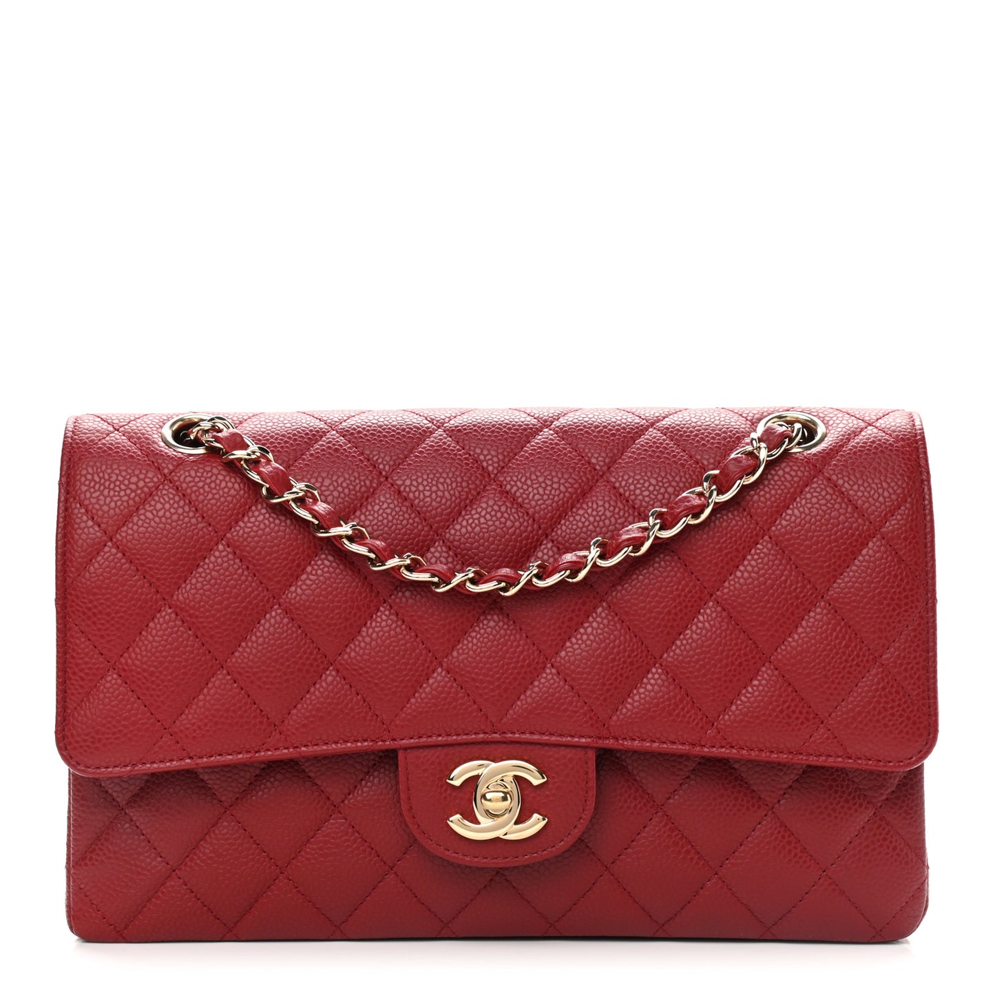 Caviar Quilted Medium Double Flap Red