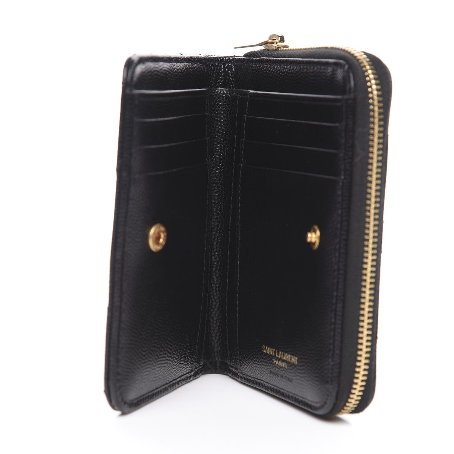 Grain De Poudre Matelasse Chevron Monogram Compact Zip Around Wallet Black