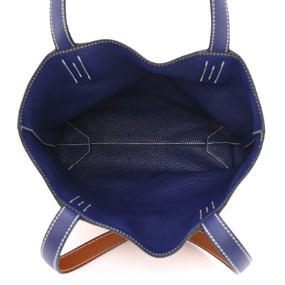 Hermes Taurillon Clemence Double Sens 28 Reversible Tote Gold Bleu Encre 5 of 18