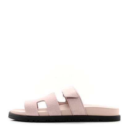 Hermes Suede Goatskin Womens Chypre Sandals 37.5 Rose Porcelaine 1 of 9