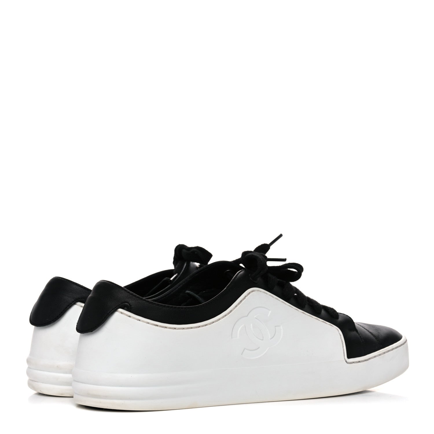Chanel Calfskin Womens CC Sneakers 39.5 Black White 4 of 16