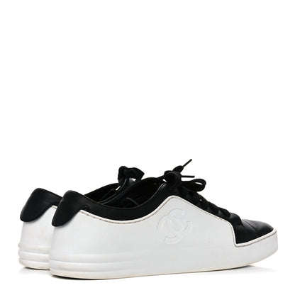 Chanel Calfskin Womens CC Sneakers 39.5 Black White 4 of 16