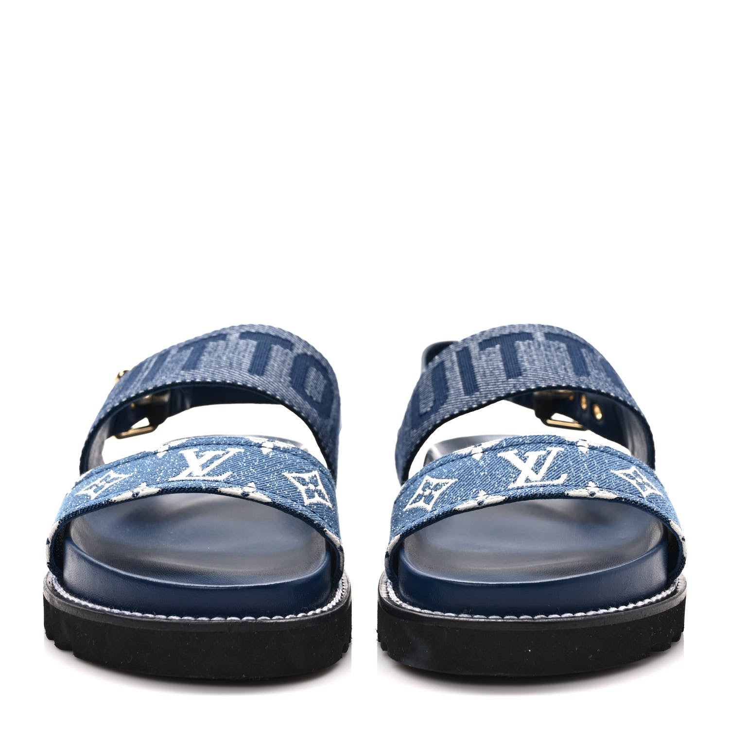 Louis Vuitton Monogram Denim Paseo Flat Comfort Sandals 37 Navy