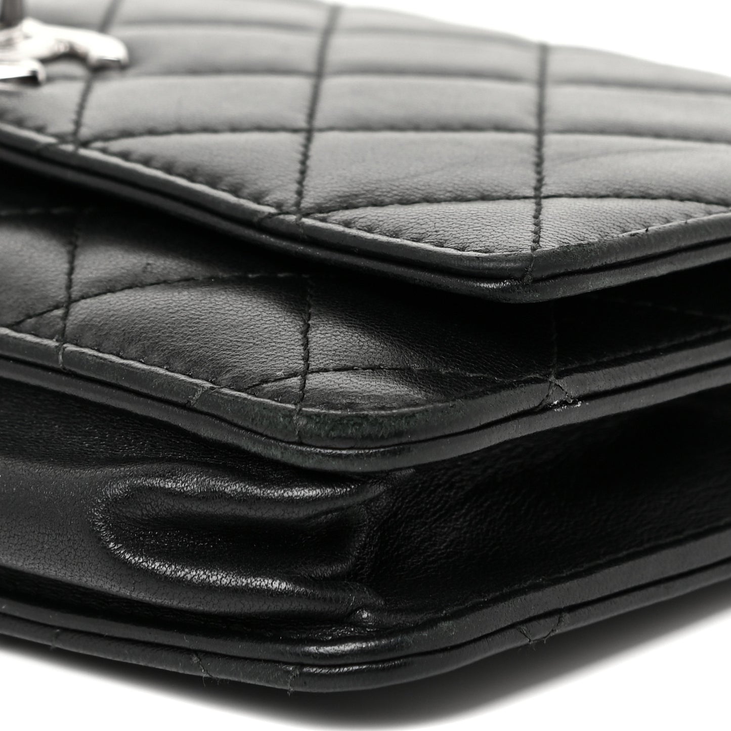 Lambskin Quilted Trendy CC Wallet On Chain WOC Black